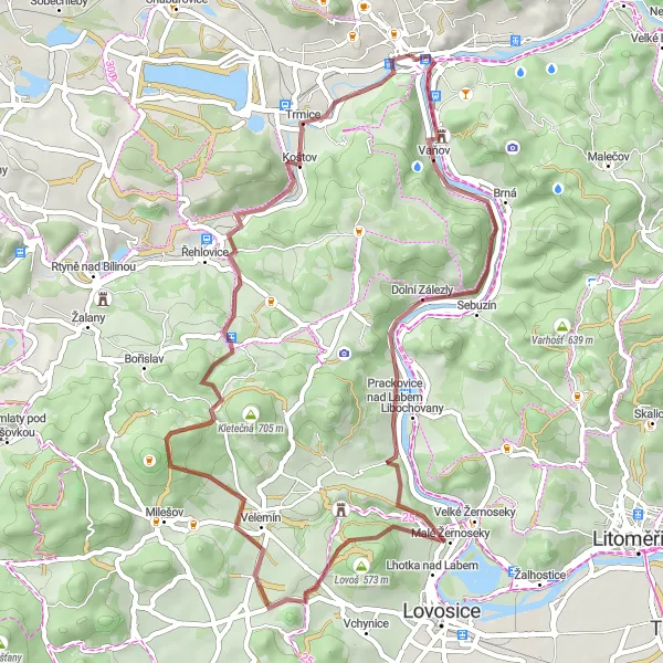 Miniaturní mapa "Kulturní okruh blízko Ústí nad Labem" inspirace pro cyklisty v oblasti Severozápad, Czech Republic. Vytvořeno pomocí plánovače tras Tarmacs.app