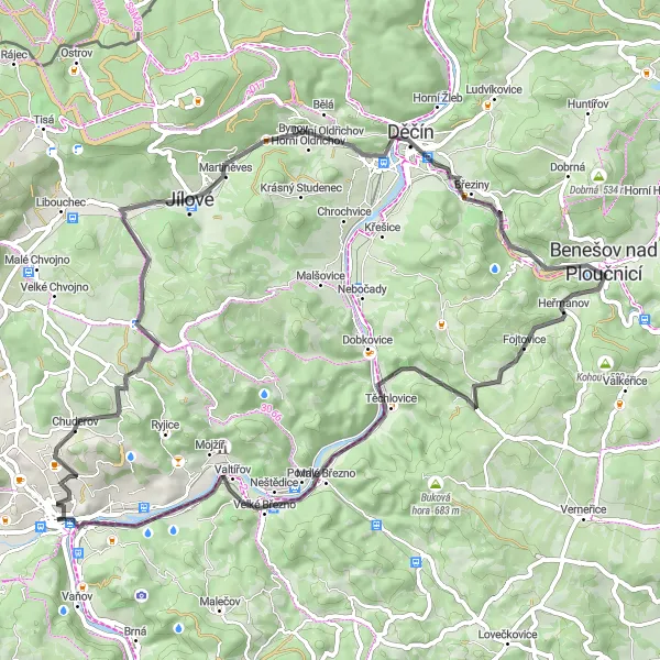 Map miniature of "Road Cycling Exploration" cycling inspiration in Severozápad, Czech Republic. Generated by Tarmacs.app cycling route planner