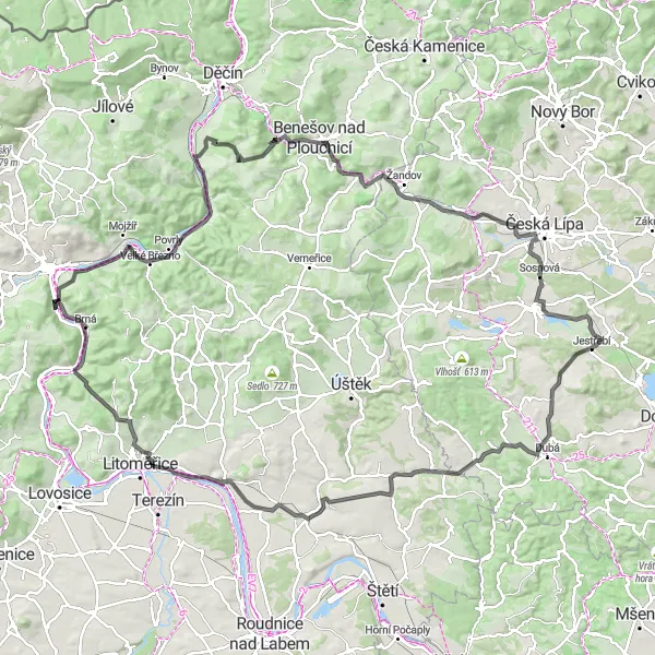 Map miniature of "Ústí nad Labem to Mostka Round Trip" cycling inspiration in Severozápad, Czech Republic. Generated by Tarmacs.app cycling route planner