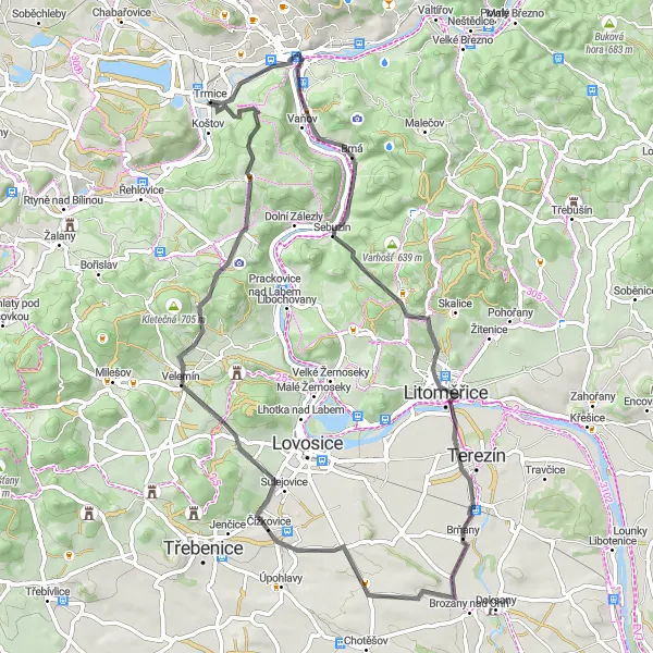 Miniaturní mapa "Okruh kolem Ústí nad Labem - Road" inspirace pro cyklisty v oblasti Severozápad, Czech Republic. Vytvořeno pomocí plánovače tras Tarmacs.app