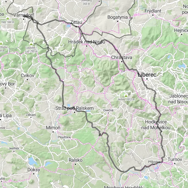 Karten-Miniaturansicht der Radinspiration "Faszinierende Straßenfahrt von Varnsdorf nach Steinberg" in Severozápad, Czech Republic. Erstellt vom Tarmacs.app-Routenplaner für Radtouren