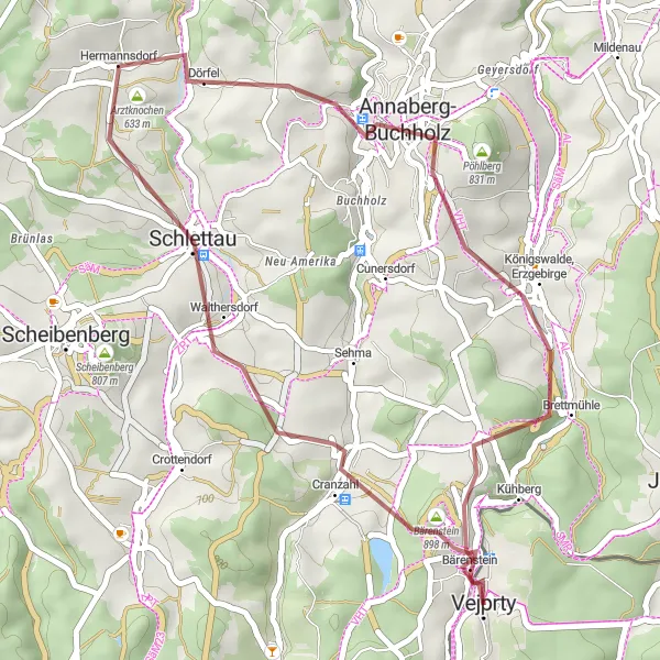 Map miniature of "Discover the Hidden Gems of the Ore Mountains" cycling inspiration in Severozápad, Czech Republic. Generated by Tarmacs.app cycling route planner