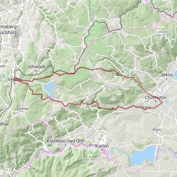 Mapa miniatúra "Gravel okruh přes Menhartický vrch" cyklistická inšpirácia v Severozápad, Czech Republic. Vygenerované cyklistickým plánovačom trás Tarmacs.app
