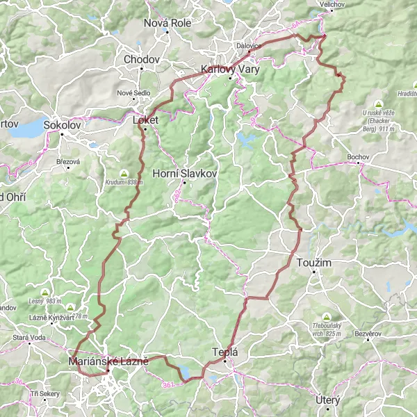 Mapa miniatúra "Trasa okolo Velké Hleďsebe" cyklistická inšpirácia v Severozápad, Czech Republic. Vygenerované cyklistickým plánovačom trás Tarmacs.app