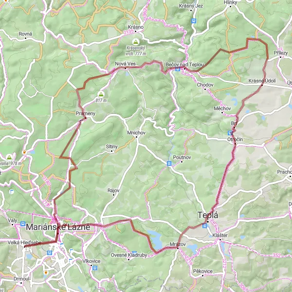 Map miniature of "Gravel Adventure through Mariánské Lázně and Teplá" cycling inspiration in Severozápad, Czech Republic. Generated by Tarmacs.app cycling route planner