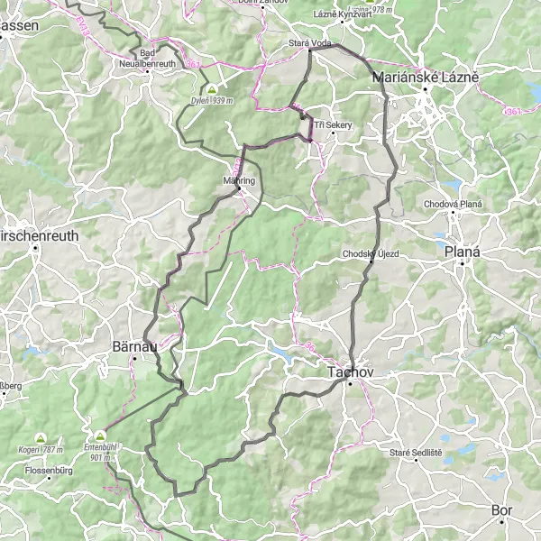 Mapa miniatúra "Extrémna vytrvalostná cyklotúra Severozápadného Čiechy" cyklistická inšpirácia v Severozápad, Czech Republic. Vygenerované cyklistickým plánovačom trás Tarmacs.app