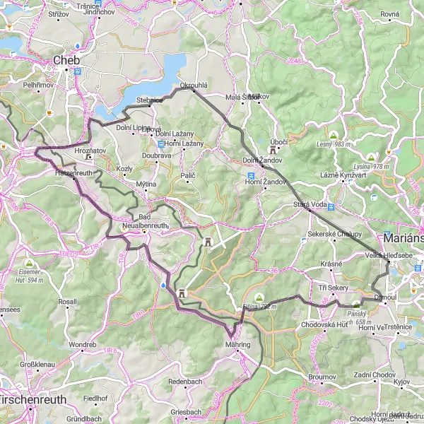 Mapa miniatúra "Okružná cesta cez Panský vrch a vodnú nádrž Jesenice" cyklistická inšpirácia v Severozápad, Czech Republic. Vygenerované cyklistickým plánovačom trás Tarmacs.app