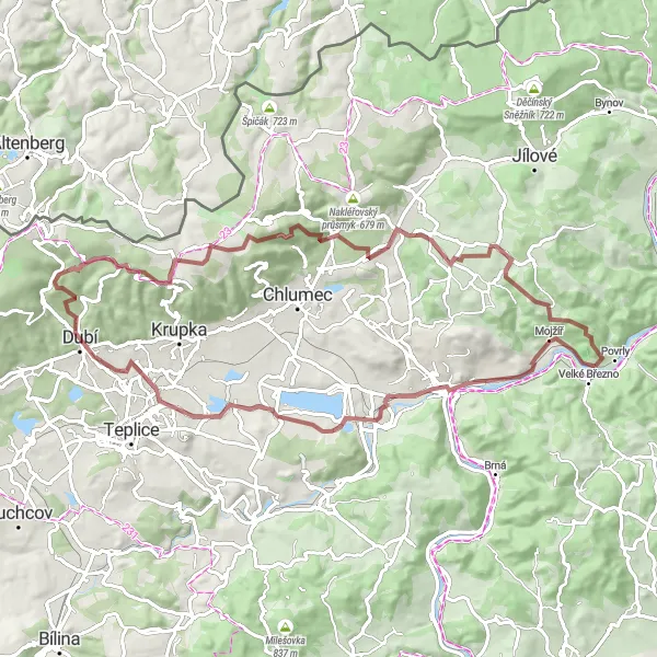 Miniaturní mapa "Výjimečná cyklotrasa okolo Velkého Března" inspirace pro cyklisty v oblasti Severozápad, Czech Republic. Vytvořeno pomocí plánovače tras Tarmacs.app