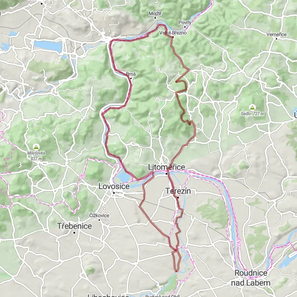 Miniaturní mapa "Gravelový okruh krajinou" inspirace pro cyklisty v oblasti Severozápad, Czech Republic. Vytvořeno pomocí plánovače tras Tarmacs.app