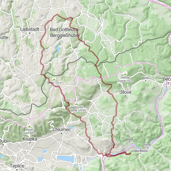 Map miniature of "The Olešnice Gravel Loop" cycling inspiration in Severozápad, Czech Republic. Generated by Tarmacs.app cycling route planner
