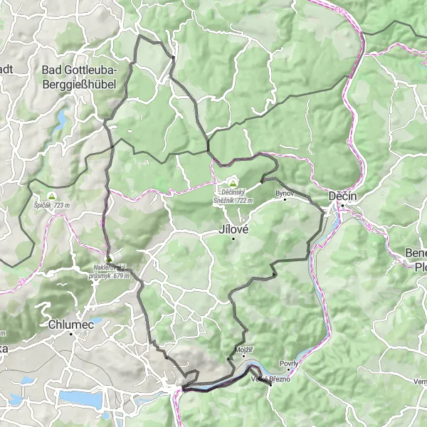 Karten-Miniaturansicht der Radinspiration "Road-Tour nach Valtířov und Rosenthal" in Severozápad, Czech Republic. Erstellt vom Tarmacs.app-Routenplaner für Radtouren