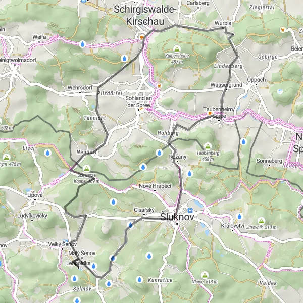 Map miniature of "Road Adventure to Schwarze Koppe" cycling inspiration in Severozápad, Czech Republic. Generated by Tarmacs.app cycling route planner