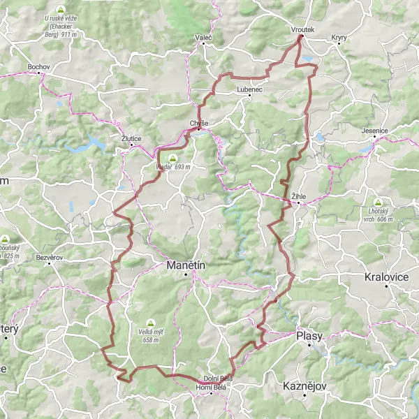 Miniaturní mapa "Gravel Tour to Kozinec and Umíř" inspirace pro cyklisty v oblasti Severozápad, Czech Republic. Vytvořeno pomocí plánovače tras Tarmacs.app