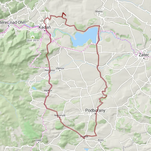 Map miniature of "The Vroutek Gravel Challenge" cycling inspiration in Severozápad, Czech Republic. Generated by Tarmacs.app cycling route planner