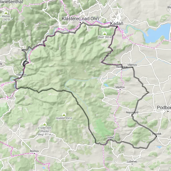 Mapa miniatúra "Road Tour Valeč - Nepomyšl" cyklistická inšpirácia v Severozápad, Czech Republic. Vygenerované cyklistickým plánovačom trás Tarmacs.app