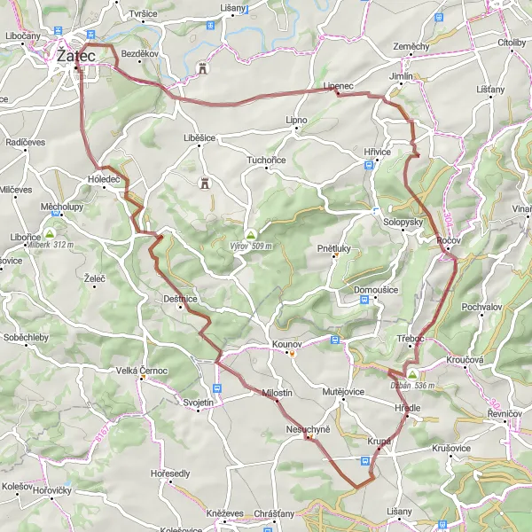 Mapa miniatúra "Gravel cyklotrasa Drahomyšl - Holedeček" cyklistická inšpirácia v Severozápad, Czech Republic. Vygenerované cyklistickým plánovačom trás Tarmacs.app