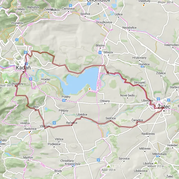 Map miniature of "Gravel Adventure to Kadaň" cycling inspiration in Severozápad, Czech Republic. Generated by Tarmacs.app cycling route planner