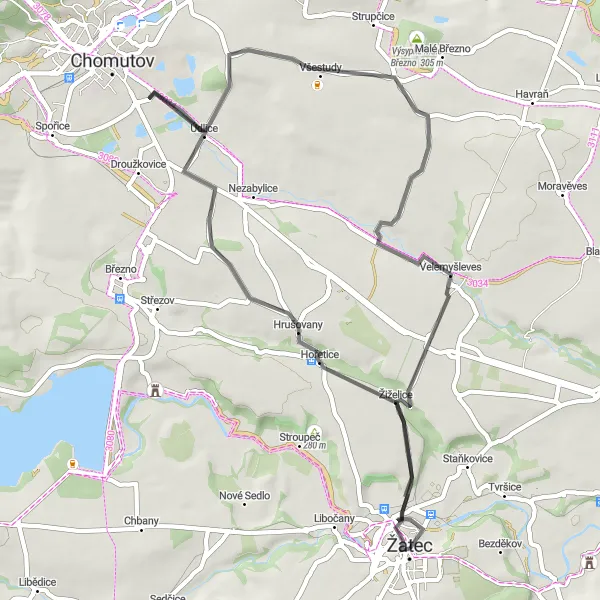 Map miniature of "Historical Road Journey" cycling inspiration in Severozápad, Czech Republic. Generated by Tarmacs.app cycling route planner