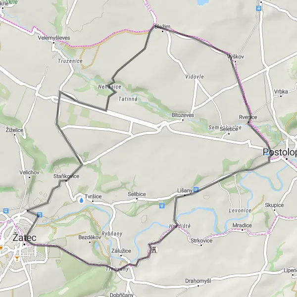 Map miniature of "Nehasice Exploration" cycling inspiration in Severozápad, Czech Republic. Generated by Tarmacs.app cycling route planner