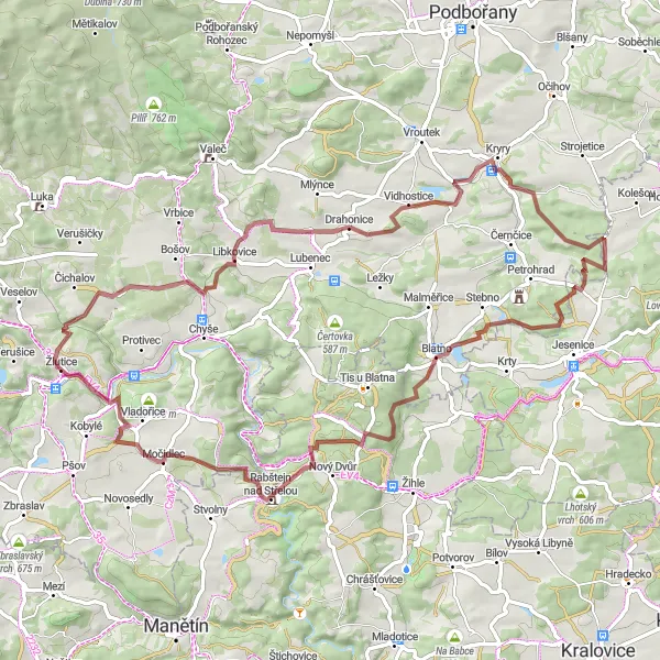 Mapa miniatúra "Gravel okolo Žlutic" cyklistická inšpirácia v Severozápad, Czech Republic. Vygenerované cyklistickým plánovačom trás Tarmacs.app