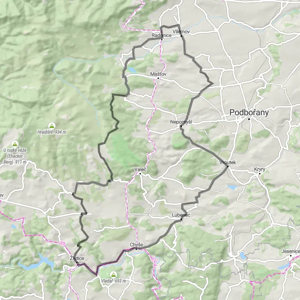 Mapa miniatúra "Zelené a kopcovité okolí Žlutic" cyklistická inšpirácia v Severozápad, Czech Republic. Vygenerované cyklistickým plánovačom trás Tarmacs.app