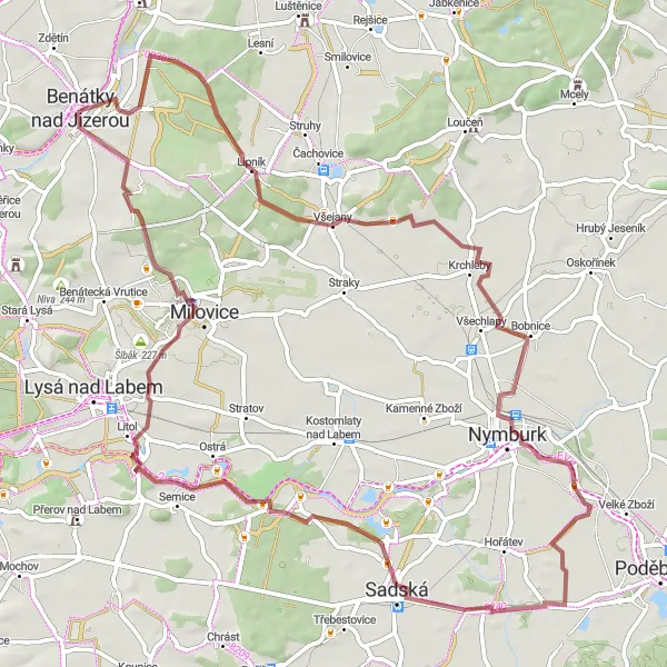 Miniatura mapy "Trasa gravelowa przez Benátki nad Jizerou" - trasy rowerowej w Střední Čechy, Czech Republic. Wygenerowane przez planer tras rowerowych Tarmacs.app