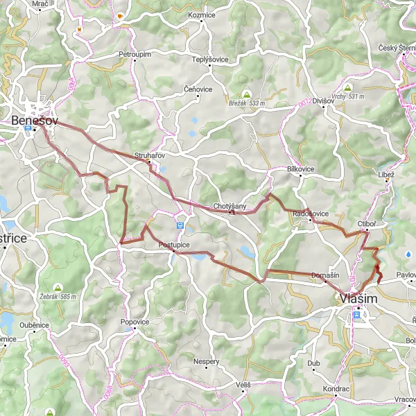 Mapa miniatúra "Cyklotrasa Hůrecká věž - Klášter minoritů" cyklistická inšpirácia v Střední Čechy, Czech Republic. Vygenerované cyklistickým plánovačom trás Tarmacs.app