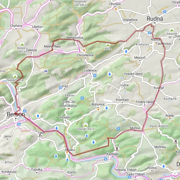 Map miniature of "Gravel Adventure" cycling inspiration in Střední Čechy, Czech Republic. Generated by Tarmacs.app cycling route planner