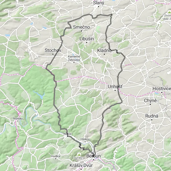 Karten-Miniaturansicht der Radinspiration "Herausfordernde Fahrt mit spektakulären Aussichten" in Střední Čechy, Czech Republic. Erstellt vom Tarmacs.app-Routenplaner für Radtouren