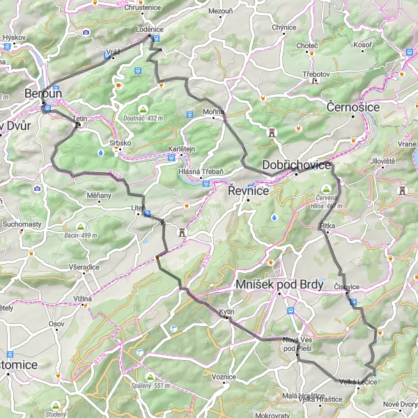 Map miniature of "The Scenic Road Tour" cycling inspiration in Střední Čechy, Czech Republic. Generated by Tarmacs.app cycling route planner