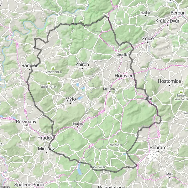 Miniaturní mapa "Náročný okruh kolem Volduch" inspirace pro cyklisty v oblasti Střední Čechy, Czech Republic. Vytvořeno pomocí plánovače tras Tarmacs.app