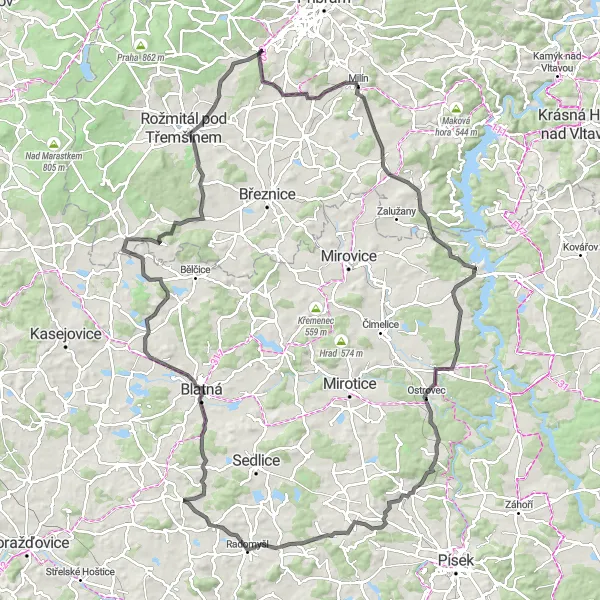 Miniatura mapy "Trasa do Vševil podle Střední Čechy" - trasy rowerowej w Střední Čechy, Czech Republic. Wygenerowane przez planer tras rowerowych Tarmacs.app