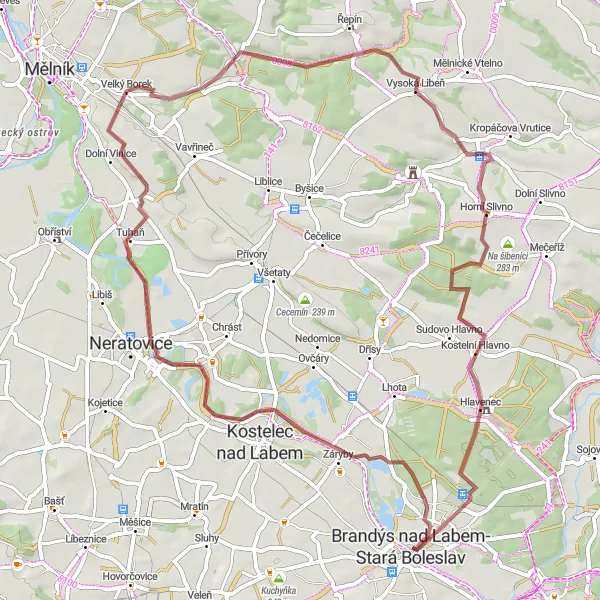 Miniaturní mapa "Trasa kolem Brandýsa nad Labem-Staré Boleslavi" inspirace pro cyklisty v oblasti Střední Čechy, Czech Republic. Vytvořeno pomocí plánovače tras Tarmacs.app