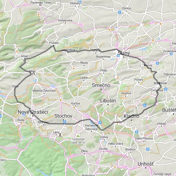 Map miniature of "Historic Road Cycling: Brandýsek and Beyond" cycling inspiration in Střední Čechy, Czech Republic. Generated by Tarmacs.app cycling route planner