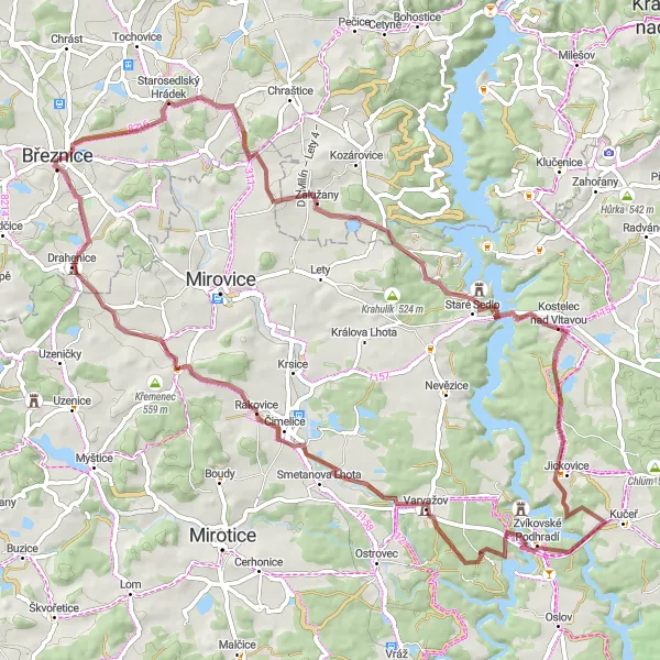 Miniatura mapy "Przejażdżka gravelowa przez Svojšice i Varvažov" - trasy rowerowej w Střední Čechy, Czech Republic. Wygenerowane przez planer tras rowerowych Tarmacs.app
