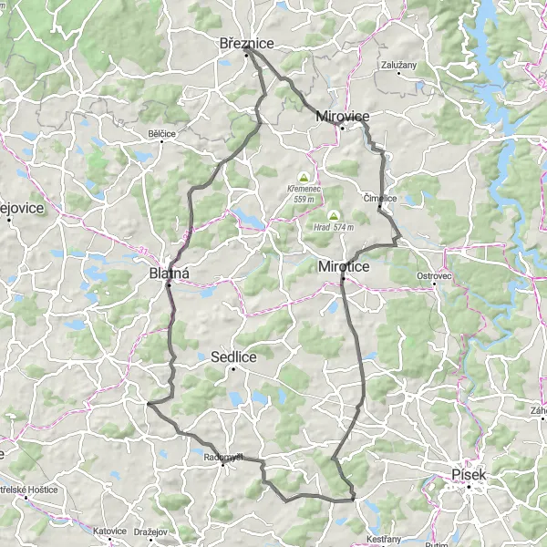 Miniatura mapy "Przejażdżka po roadowej trasie przez Horosedly i Drahenice" - trasy rowerowej w Střední Čechy, Czech Republic. Wygenerowane przez planer tras rowerowych Tarmacs.app