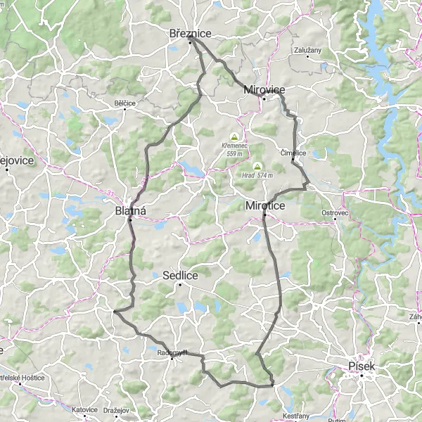 Map miniature of "Scenic Road Cycling Tour" cycling inspiration in Střední Čechy, Czech Republic. Generated by Tarmacs.app cycling route planner