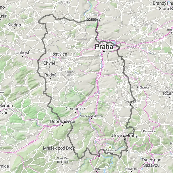 Map miniature of "Cultural Heritage Tour" cycling inspiration in Střední Čechy, Czech Republic. Generated by Tarmacs.app cycling route planner