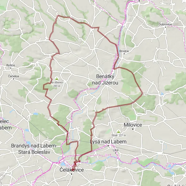 Map miniature of "Off-Road Excursion to Hrušov" cycling inspiration in Střední Čechy, Czech Republic. Generated by Tarmacs.app cycling route planner