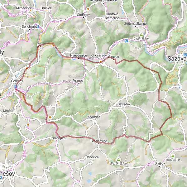 Karten-Miniaturansicht der Radinspiration "Erlebnisreiche Gravel-Tour" in Střední Čechy, Czech Republic. Erstellt vom Tarmacs.app-Routenplaner für Radtouren