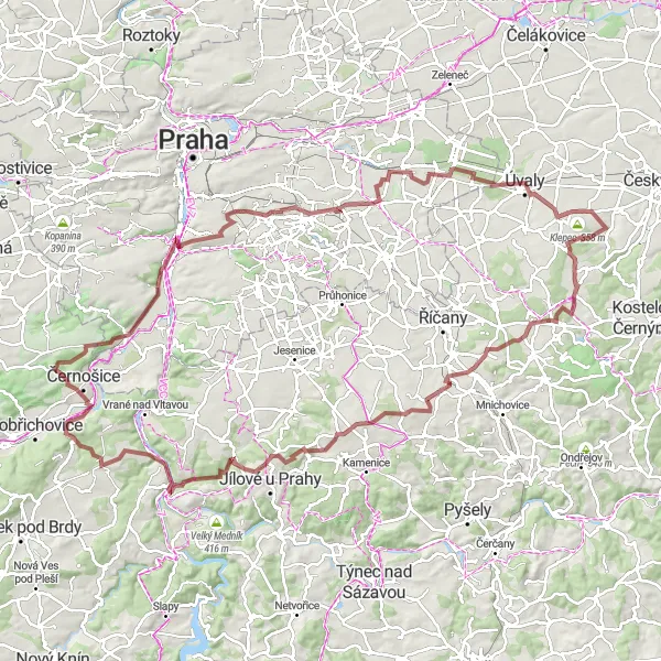 Miniaturní mapa "Trasa Solopisky - Všenory" inspirace pro cyklisty v oblasti Střední Čechy, Czech Republic. Vytvořeno pomocí plánovače tras Tarmacs.app