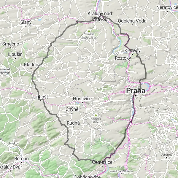 Miniaturní mapa "Okruh Babka - Černošice" inspirace pro cyklisty v oblasti Střední Čechy, Czech Republic. Vytvořeno pomocí plánovače tras Tarmacs.app