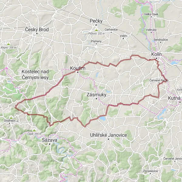Miniaturní mapa "Výlet do přírody a historie" inspirace pro cyklisty v oblasti Střední Čechy, Czech Republic. Vytvořeno pomocí plánovače tras Tarmacs.app