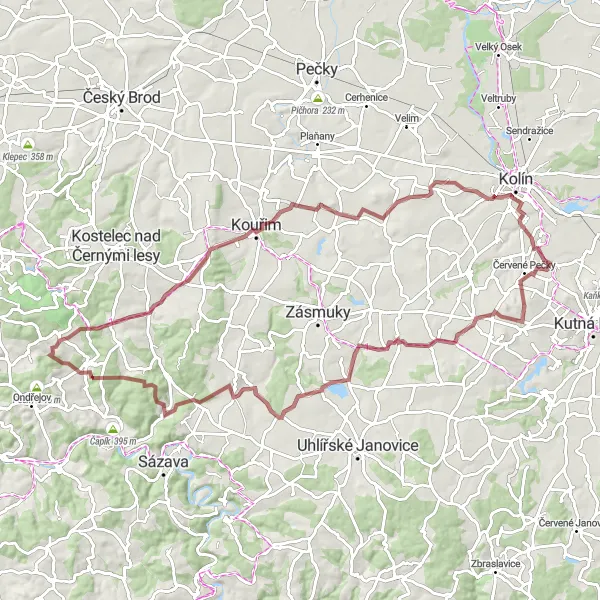 Mapa miniatúra "Gravel trasa cez Opatovický vrch a Polepy" cyklistická inšpirácia v Střední Čechy, Czech Republic. Vygenerované cyklistickým plánovačom trás Tarmacs.app