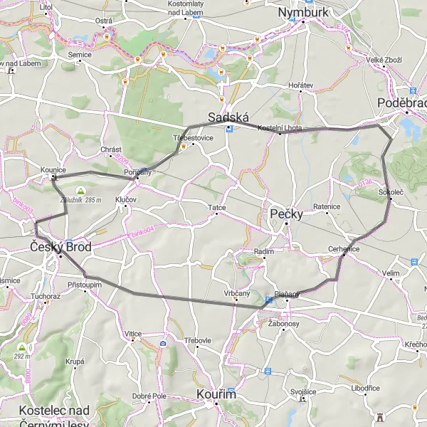 Map miniature of "Scenic Route through Small Villages" cycling inspiration in Střední Čechy, Czech Republic. Generated by Tarmacs.app cycling route planner