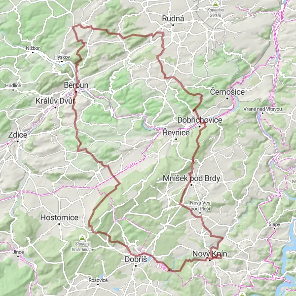 Karten-Miniaturansicht der Radinspiration "Gravel-Tour von Chyňava nach Bacín" in Střední Čechy, Czech Republic. Erstellt vom Tarmacs.app-Routenplaner für Radtouren