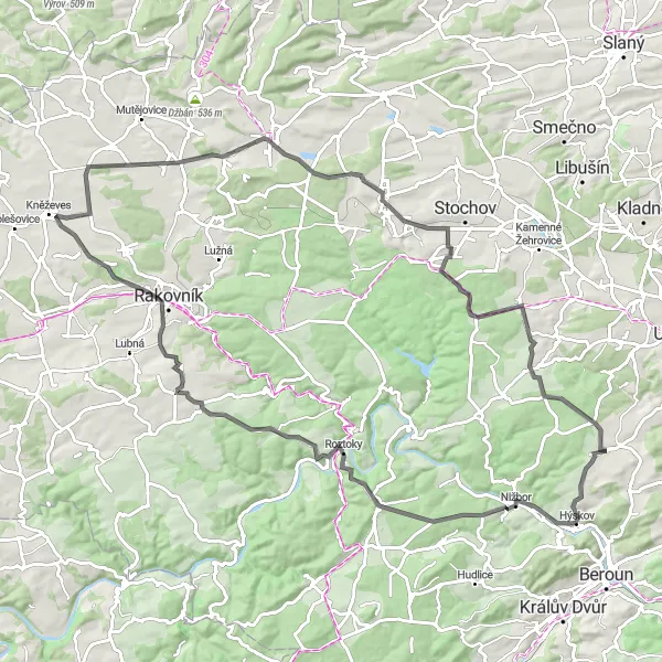 Map miniature of "Chyňava-Kluk Loop" cycling inspiration in Střední Čechy, Czech Republic. Generated by Tarmacs.app cycling route planner