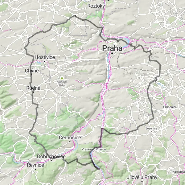 Miniaturní mapa "Cyklo-turistika kolem Měchenic" inspirace pro cyklisty v oblasti Střední Čechy, Czech Republic. Vytvořeno pomocí plánovače tras Tarmacs.app