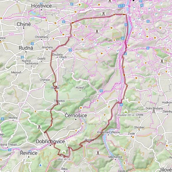 Map miniature of "The Vonoklasy Gravel Adventure" cycling inspiration in Střední Čechy, Czech Republic. Generated by Tarmacs.app cycling route planner