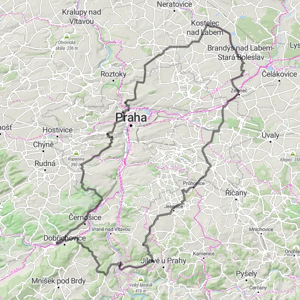 Miniaturní mapa "Kolem Průhonického parku" inspirace pro cyklisty v oblasti Střední Čechy, Czech Republic. Vytvořeno pomocí plánovače tras Tarmacs.app